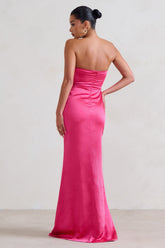 Hot Pink Strapless Maxi Dress With Split